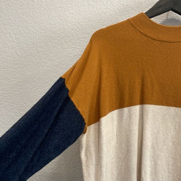Madewell Wool Blend Colorblock Ashbury Mockneck Sweater in Bronze Size Large - Picture 3 of 8
